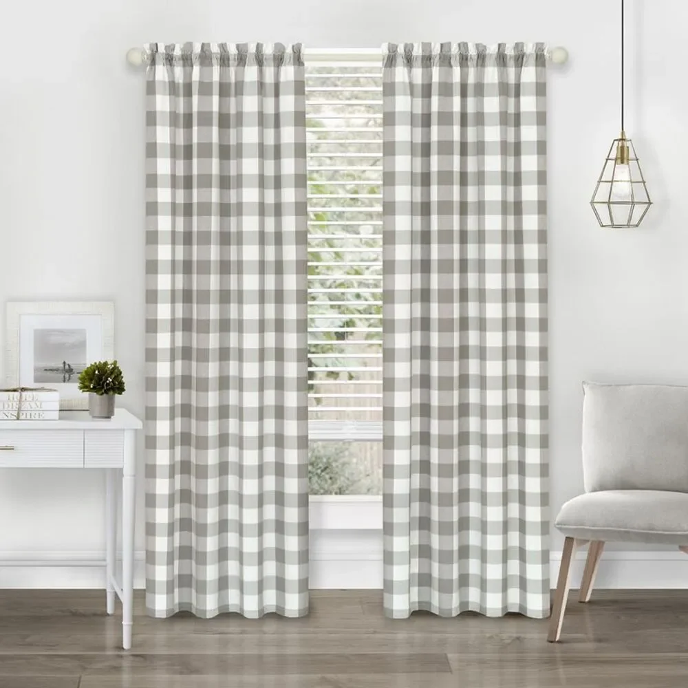 Achim Home Furnishing Hunter Grey Plaid Modern Window Curtain Panels : 42
